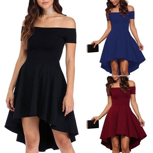 

european and american womens dress one shoulder short sleeve large swing tuxedo dress skirt size s-2xl, Black;gray