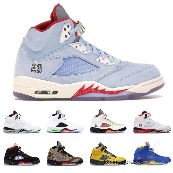 

5s mens basketball shoes 5 ice blue michigan laney desert camo fresh prince olympic psg white cement men sports sneakers size 8-13