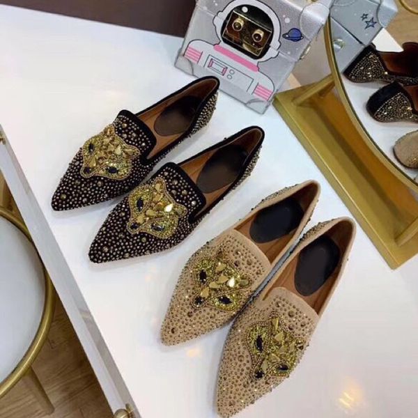 

повседневная обувь дизайнерская обувь платье зима новый стиль мода высокое качество заклепки цветные бриллианты женщины лисицы плоские туфли, Black