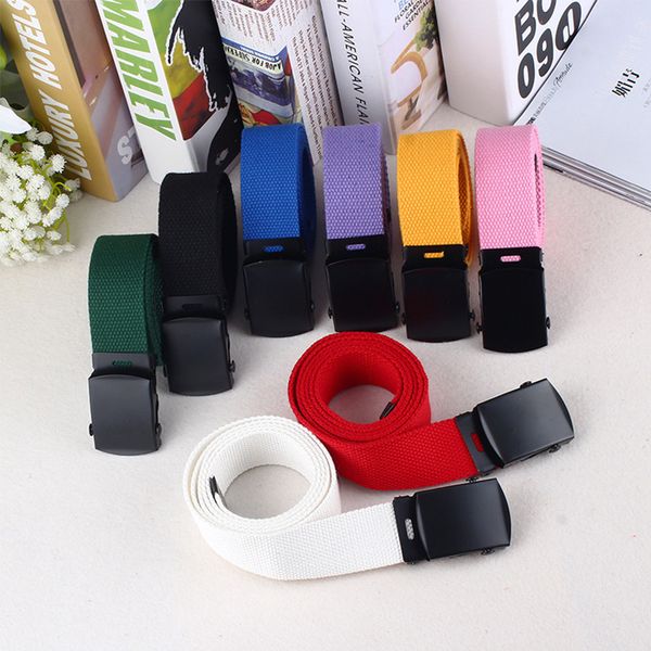 

simple solid color canvas belt harajuku women men student jeans long belts smooth buckle black fashion waistband z30, Black;brown