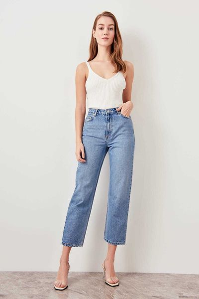 

trendyol blue black high waist boyfriend jeans twoss19lr0176 y19042901