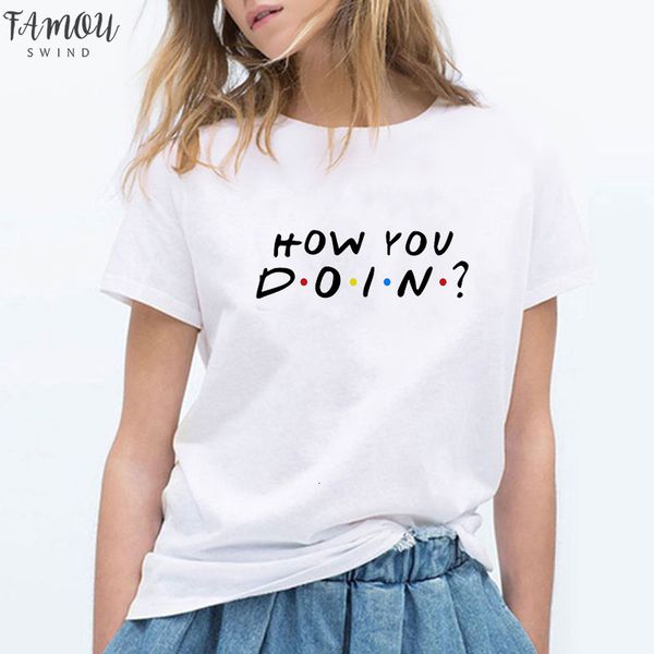 

how you doing wonderful fashion summer woman lady short sleeve o neck friends loose t shirt, White