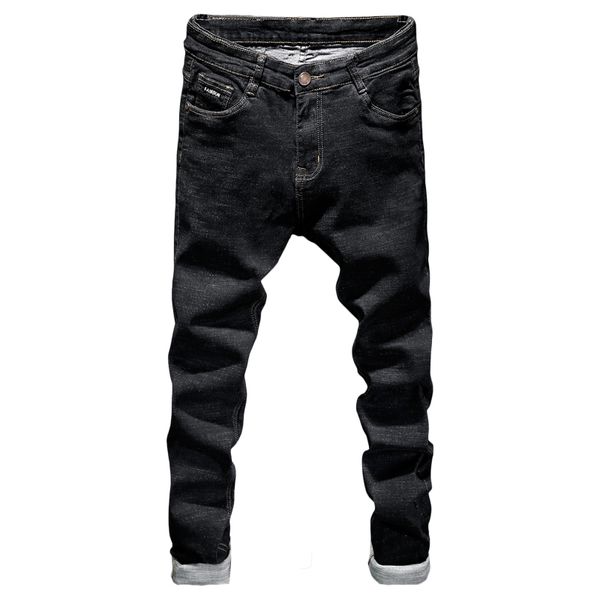 

2019 new business casual elasticity slim straight classic style male trousers denim pants black, Blue