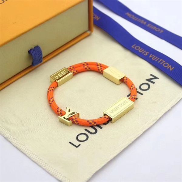 

box luxurious designer jewelry women men lovers' rope bracelets stainless steel l̴v adjustable bangle valentine's gift 631, Golden;silver