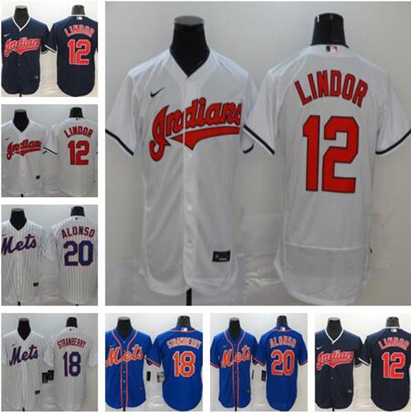 

2020 new 20 pete alonso baseball jersey 18 darryl strawberry cleveland mens indians 12 francisco lindor, Blue;black