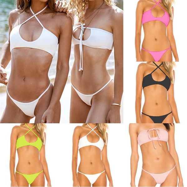 

europe and the united states bikini split solid color two halter halter bikini swimsuit set