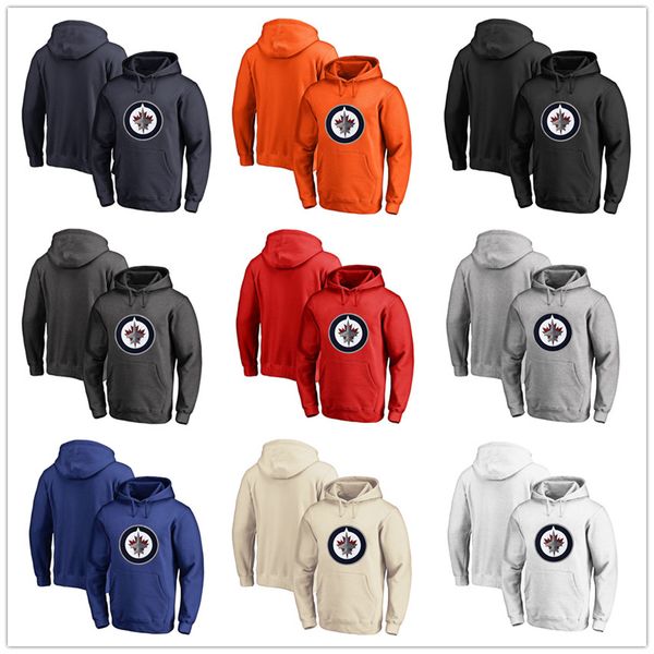 

men's winnipeg jets fanatics branded black ash white red orange embroidery primary logo pullover hoodies long sleeve outdoor wear stitc, Blue;black