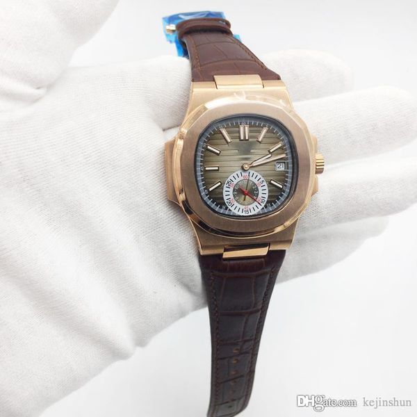 

2020 fashion mens watch nautilus automatic mechanical brown leather strap rose gold case brown dial transparent back men watches, Slivery;brown