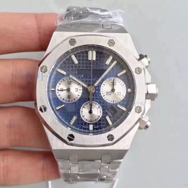 

41mm royal oak diver elegant mens watches blue dial outdoor men watch quartz chronograph silver case wristwatches, Slivery;brown