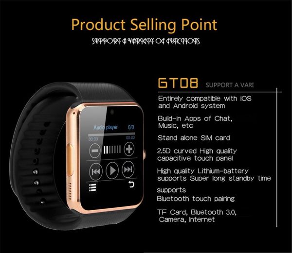 

smart watch with touch screen bluetooth camera music men wrist smartwatch