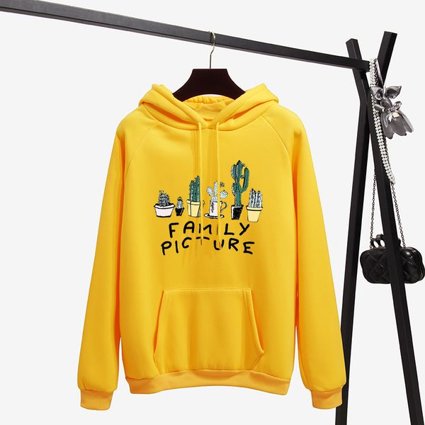 

winter coat loose thick hoodies women sweatshirt kawaii cactus family picture harajuku pullover office lady feminino clothes, Black