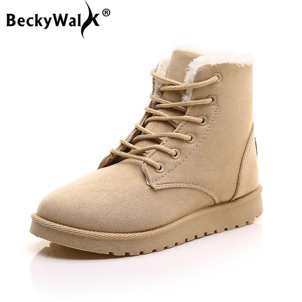 

beckywalk women winter shoes women's snow boots female boots ankle warm cotton-padded shoes lace-up ladies botas wsh2269, Black
