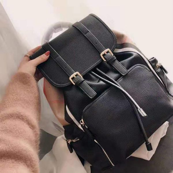 

designer women men backpack classic large capacity travel bag neutral black strap buckle lace-up backpack brand business travel bag//bjn