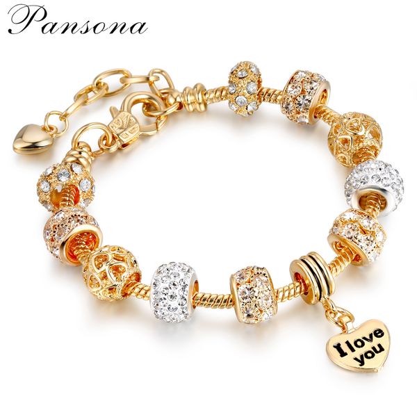 

pd womens jewelry s925 silver beaded bracelet diy crystal beaded alloy large hole gold glass bead bracelet color: 28 style random, Black