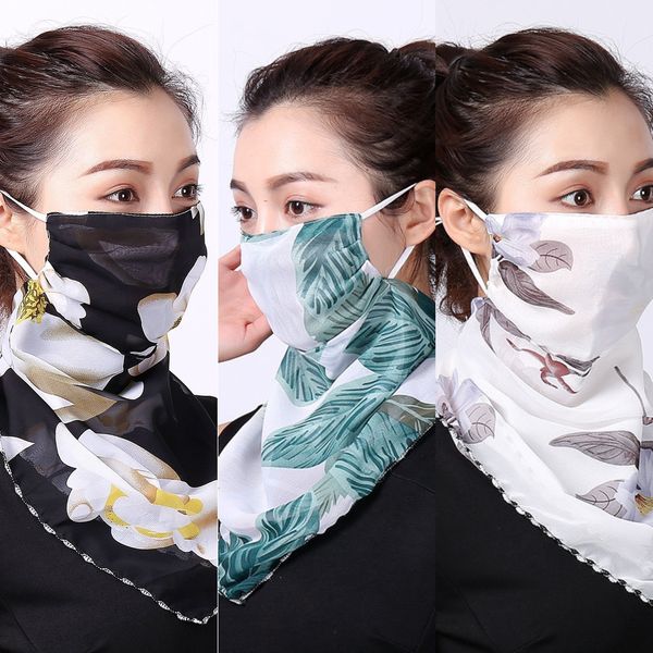 

ir0xs women scarf mask windproof chiffon handkerchief outdoor scarf half face dust veil sunshade masks silk party masks, Black