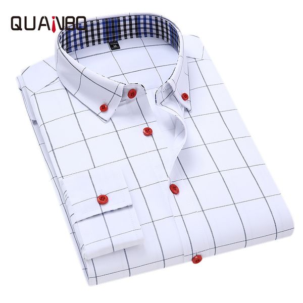 

quanbo men's plaid cotton button-down shirt 2020 spring single patch pocket business casual long sleeve shirts gingham shirts, White;black