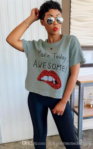 

для женщин дизайнерские tshirts красные губы printed o-образным вырезом топы коротким рукавом тройники женщин сексуальный блестки мода одежд, White