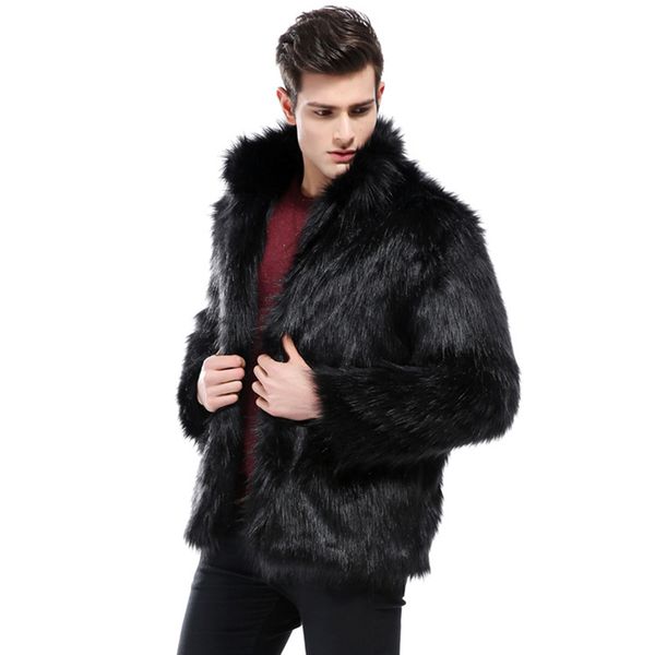 

xiu luo 3xl man short stand coller faux fur coat high-end men leather jackets thick warm loose overcoat 2019 winter fashions, Black