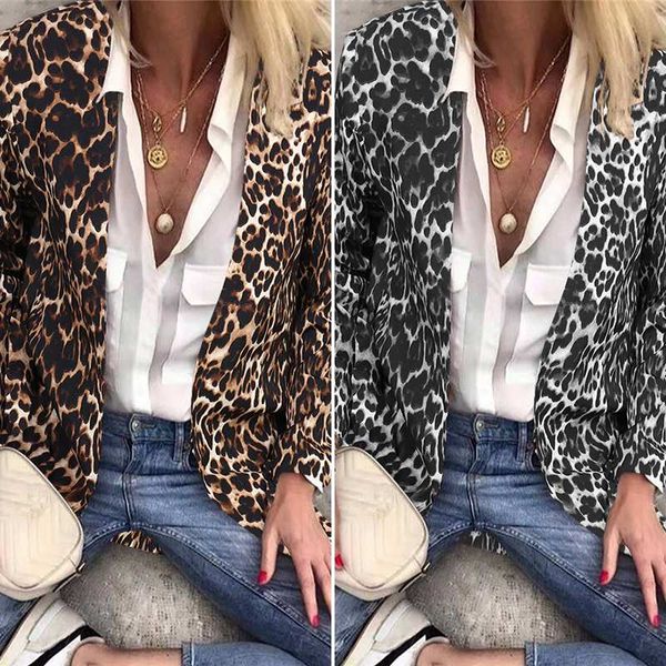 

turn down collar blazer fashion leopard printed women's blazers zanzea 2020 casual long sleeve coats lady loose jackets outwear, White;black