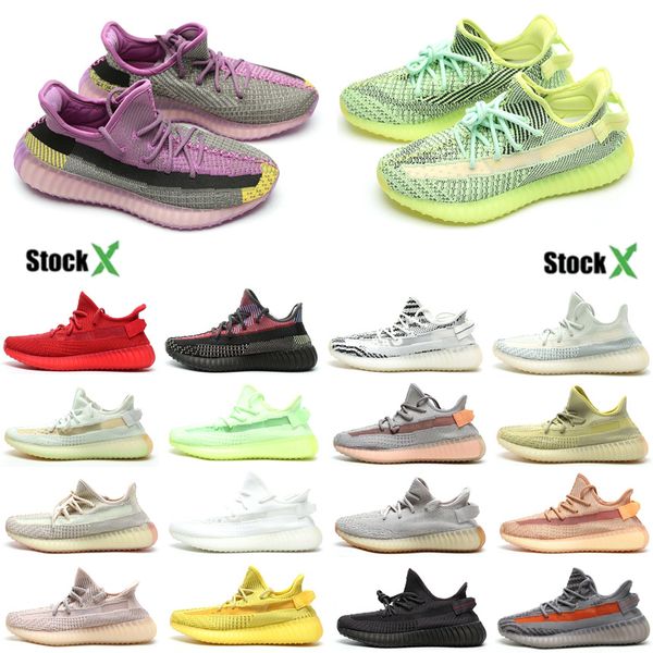 

2020 kanye west yeehu yecheil red black static 3m reflective running shoes gid glow true form clay butter zebra men women designer sneakers
