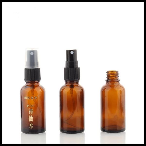 

30ml clear green amber blue glass bottles with plastic pump sprayer cosmetic perfume glass mist spray bottles
