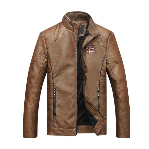 

men's autumn and winter new style locomotive washing pu leather europe and america versitile fashion cool leather jacket coat su, Black