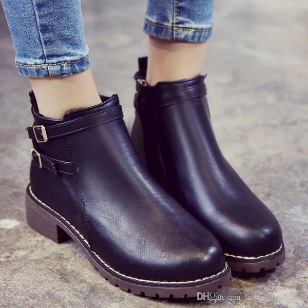 

size 35-40 2018 new fashion buckle ankle women's boot spring autumn shoes woman low heels zipper western style female rain boot, Black;red