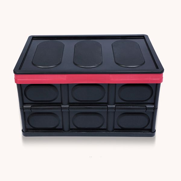 

collapsible plastic storage box durable stackable folding utility crates with lid black color nj88