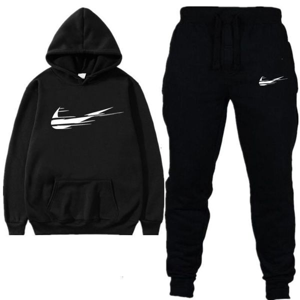 

autumn mens tracksuit hooded sportswear long sleeve hoodie pullover pants leggings 2 piece set sweatsuit brand sport suit s-xxl, Gray