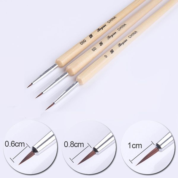 

3pcs wooden handled nail drawing brush tool set nail art painting brushes liner pen for acrylic diy art tools kit, Yellow