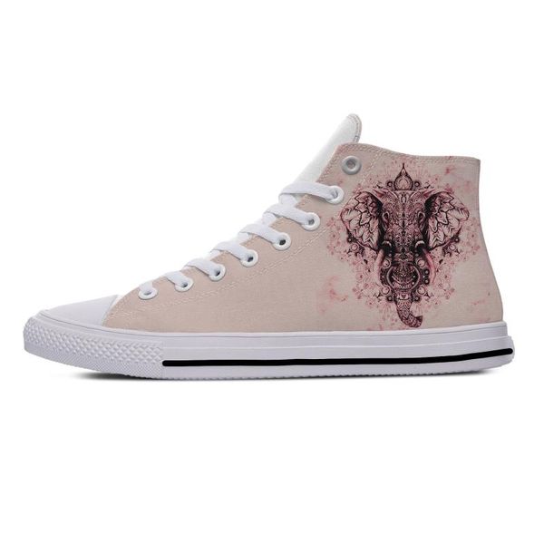 

elephant mandala aesthetic personality funny casual canvas shoes high lightweight breathable 3d print men women sneakers, Black