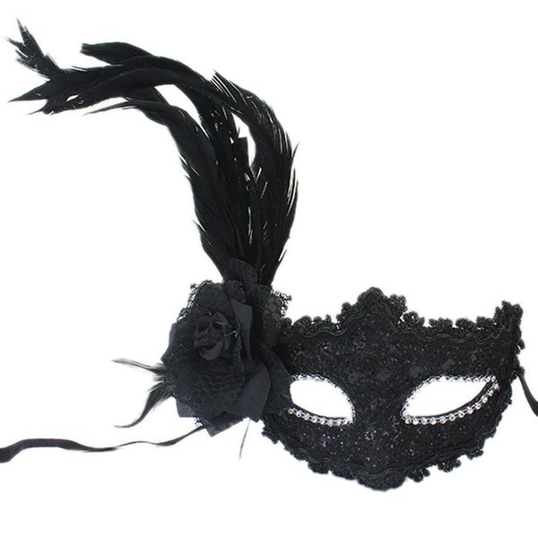All'ingrosso-sexy donna donna veneziana in pizzo nero con piuma maschera per il viso per il costume in maschera di carnevale di ballo di fine anno di Halloween