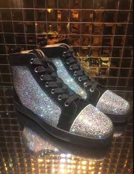 

2018 red bottoms sneakers shoes for men casual women luxury mens blue crystal outdoors red bottom designer chaussures zapatillas h09 06, Black