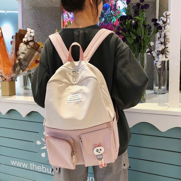 

cute backpack for student girls canvas bags women multi-pocket stitching bags female fashion ladies travel backpacks mochila
