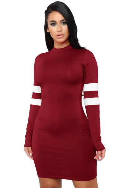 

women burst multi-color long-sleeved stitching dress trim hip lifting nightclub casual dresses, Black;gray