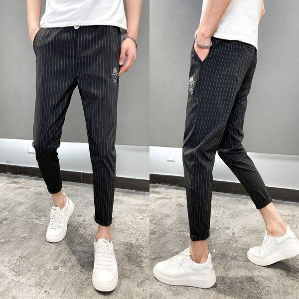 

striped casual pants men's social fashion pantalon de travail pour homme 2020 streetwear joggers men pants harajuku herenkleding, Black