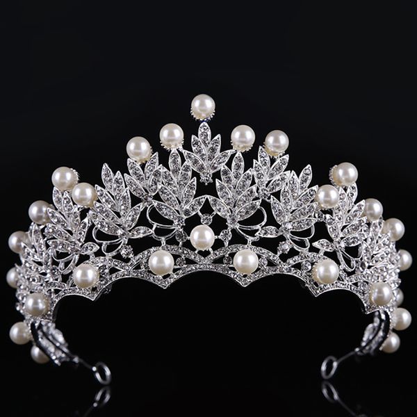 

silver luxury pearl rhinestone plant crown tiara wedding bridal hair jewelry hair ornament hair accessories for bride, Golden;white