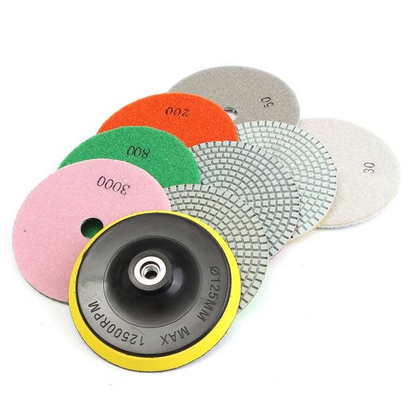 

9pcs/set 5 inch diamond polishing pad set granite marble concrete stone tile wet dry for granite concrete marble stone tiles