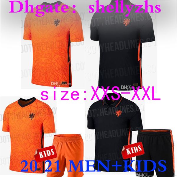

men + kids 2020 netherlands soccer jerseys de jong wijnaldum holland football kits shirt virgil 20 21 jersey strootman memphis sets, Black;yellow