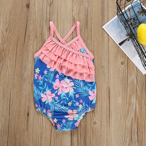 

baby girls swimsuits floral girls swimwear one piece ruffled bathing suit kids suspender swim clothes summer swimming costumes yw3226q, Black
