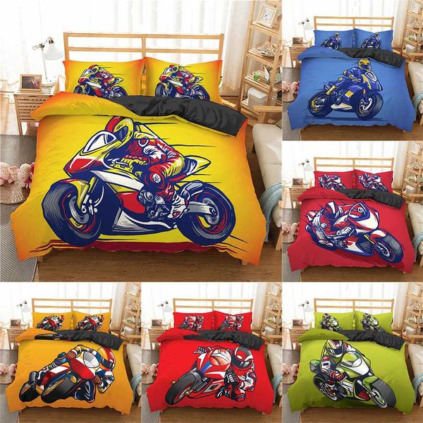 

homesky motorcycle racing bedding set cartoon duvet cover  king size 2/3pcs bed linen set for boys comforter cover