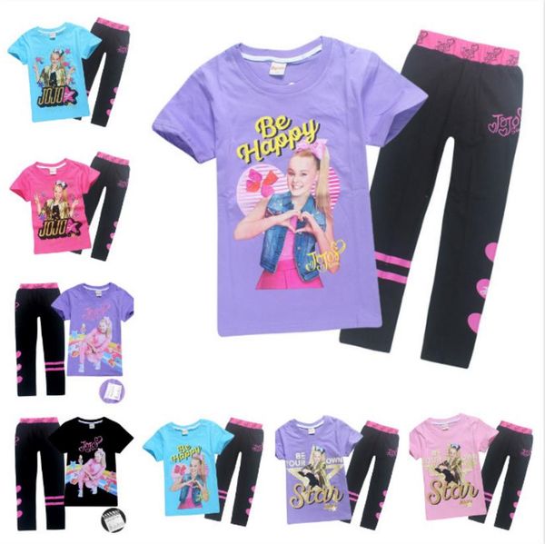 

siwa girl pajamas set cotton short-sleeved t-shirt + casual pants children's sports suit clothing drop shipping, White