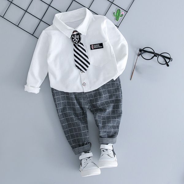 

newborn autumn baby boy casual spring autumn outfits cartoon tie printed cotton clothes + pants t, White