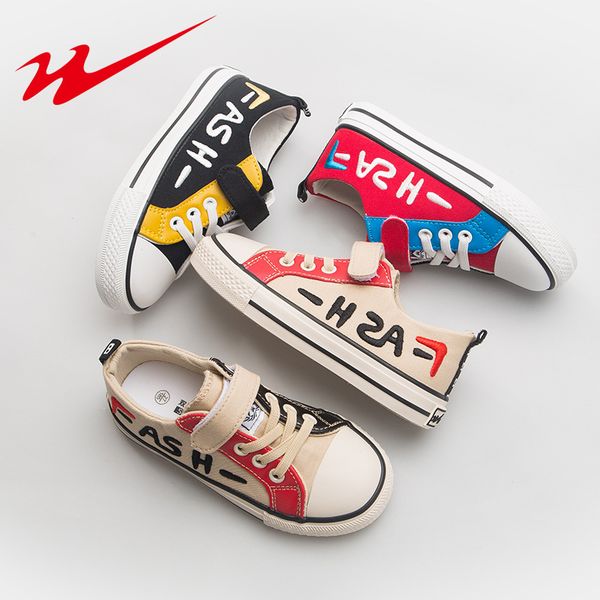 

double star celebrity 2019 autumn children's shoes canvas shoes children's boys and girls autumn skateboarding, Black;red