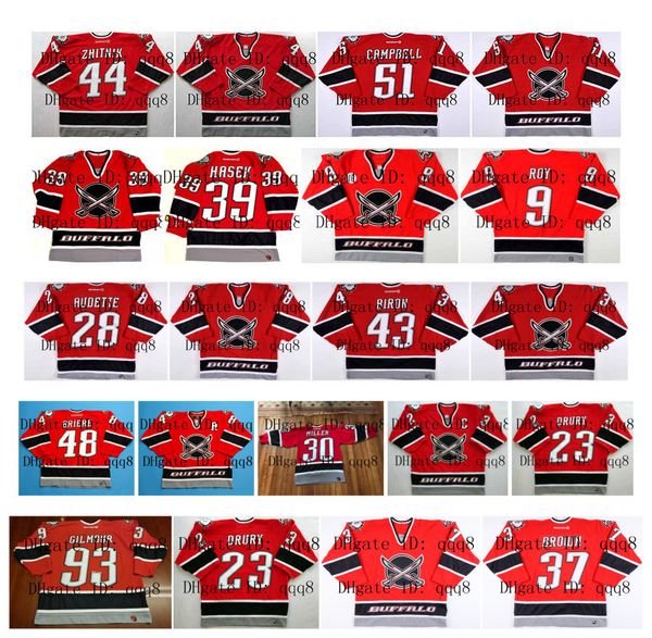 

vintage buffalo sabres jerseys 44 alexei zhitnik 43 marty biron 51 brian campbell 39 dominik hasek 48 daniel briere red custom hockey jersey, Black;red
