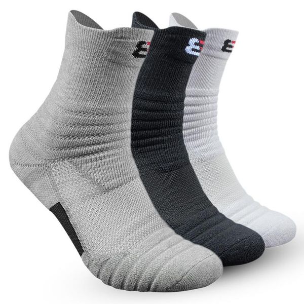 

1 pair basketball socks man long thickening towel bottom cotton socks outdoors run badminton tennis middle tube sport, Black
