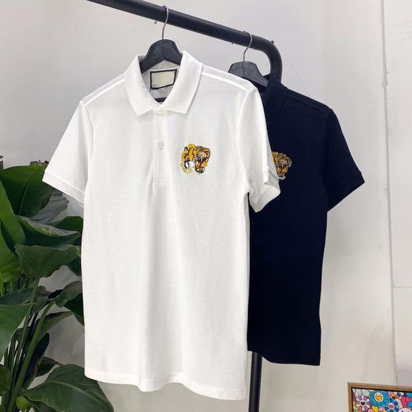 

20fw made in italy tiger head embroidery polo short sleeves casual business polo t-shirt solid simple summer street tee tooling hfymtx684, White;black