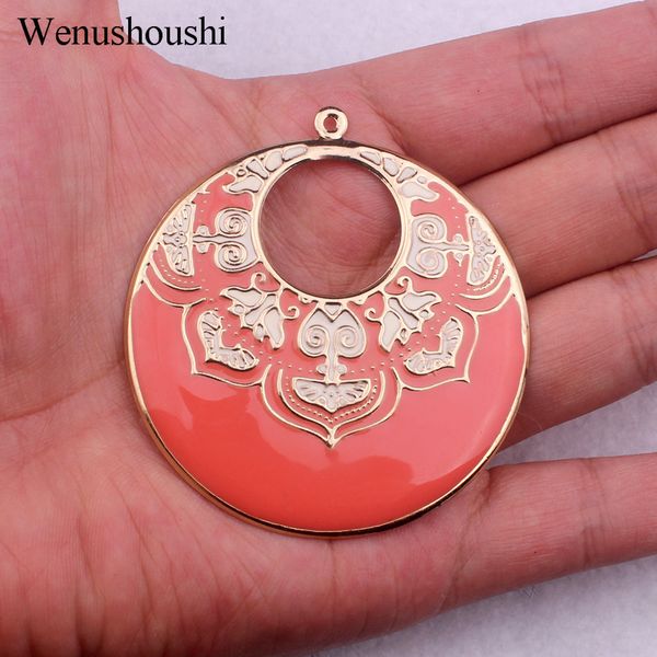 

wenushoushi 5.8cm 4pcs/lot national red ethnic hyperbole flowers enamel round circle charm diy jewelry making findings fj737, Bronze;silver