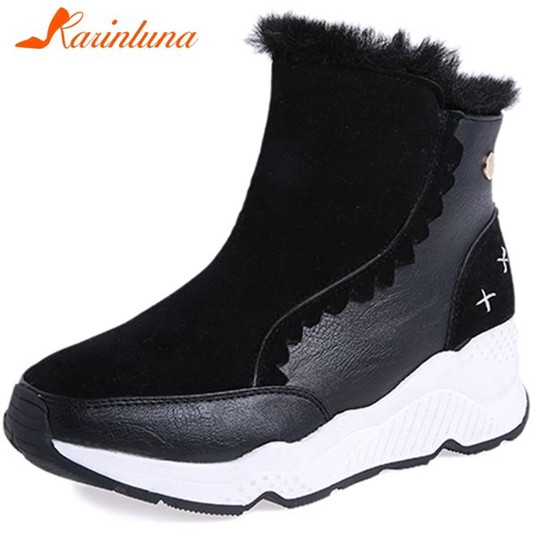 

karin 35-40 new fashion snow boots ladies wedges shoes women casual party soft winter warm fur ankle boots women 2019, Black