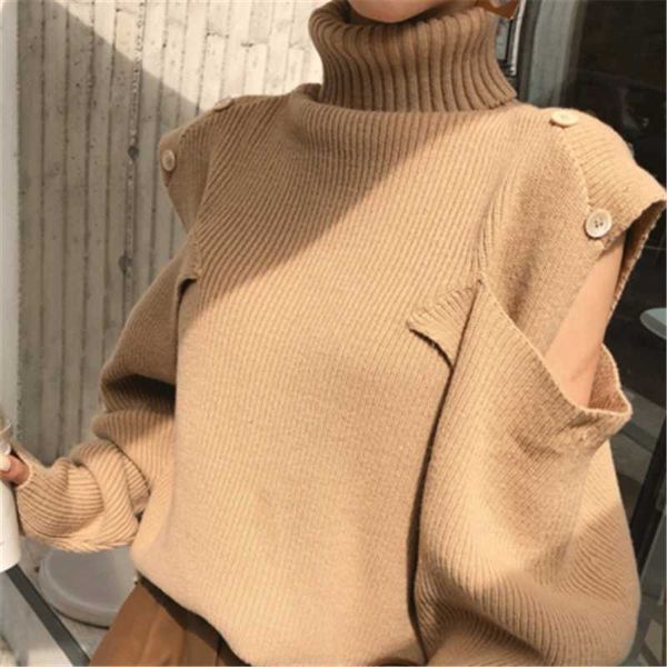 

wavsiyier women sweater vintage autumn winter 2020 turtleneck solid chic korean hollow out split patchwork jumper ladies pullov, White;black
